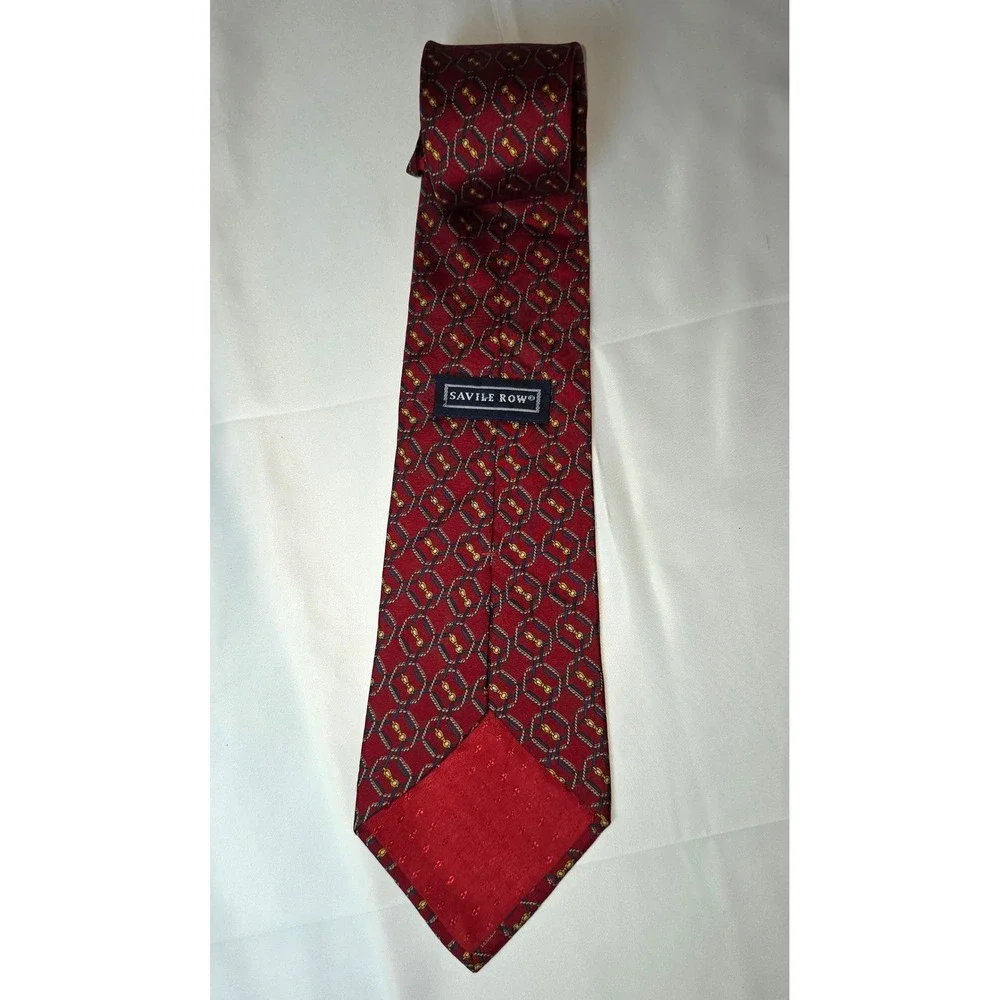 Savile Row Mens Silk Necktie Burgundy Red Equestrian Geometric Rope‎ Bit Pattern